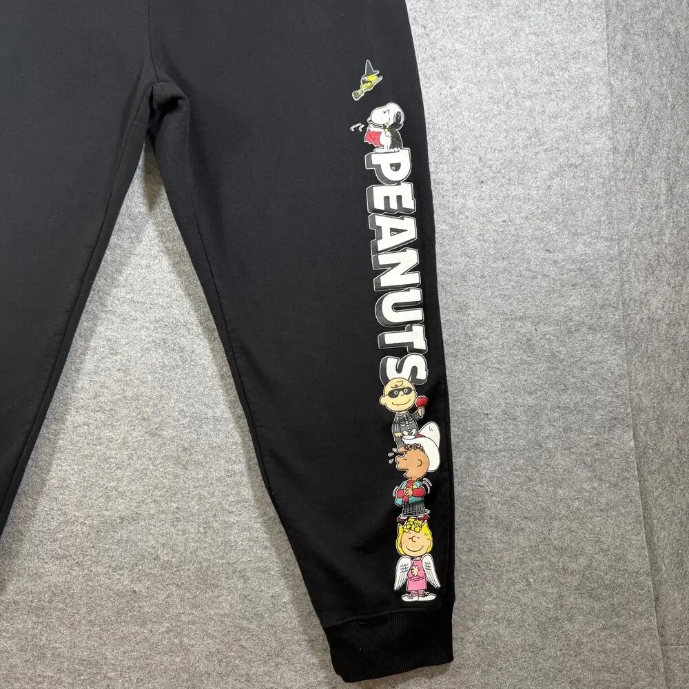 Peanuts Joggers Mens XXXL Black Halloween Graphic Sweatpants Cotton Blend